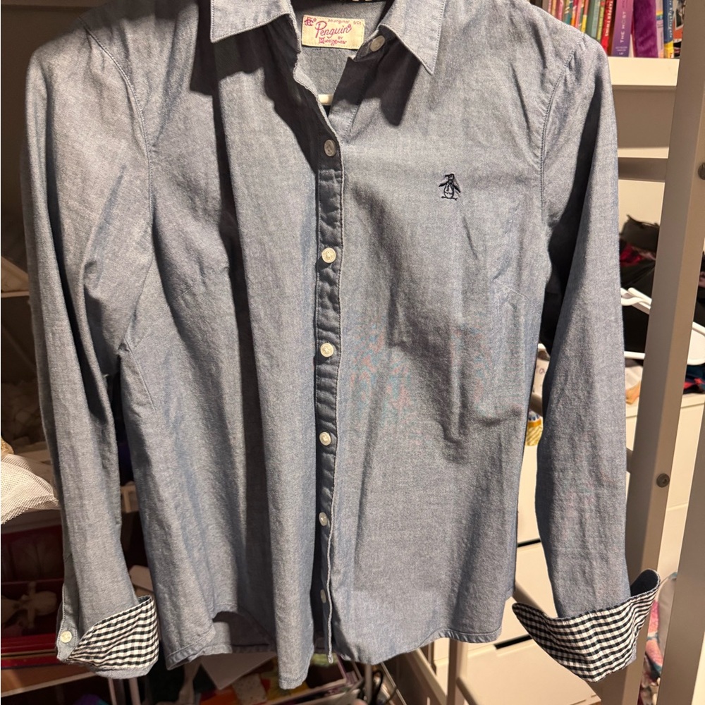 Original Penguin Blue Casual Button Down Shirt with Patterned Cuffs